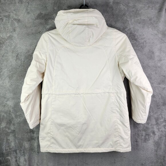 Womens Ivory L.L. Bean Pet Hooded Coat Fleece Lining Full Zip Long Sleeve Size L - Picture 7 of 9